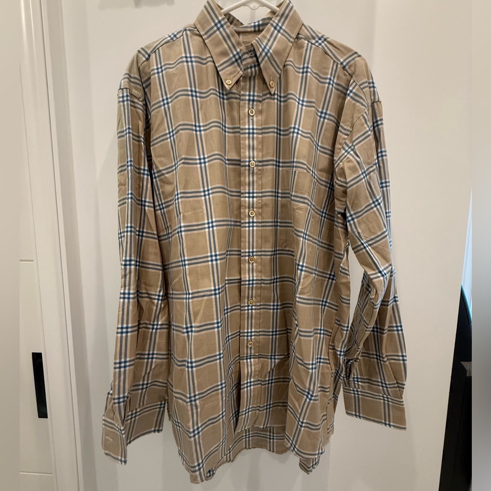Burberry Men's Tan Plaid Shirt - Size XL